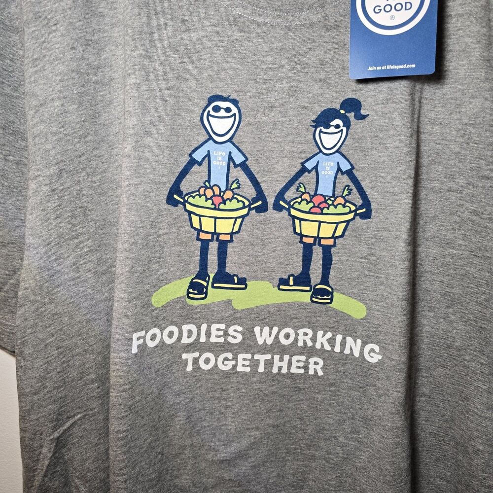 New Life is Good Vintage Men’s Gray Tee Shirt FOODIES WORKING TOGETHER XXL